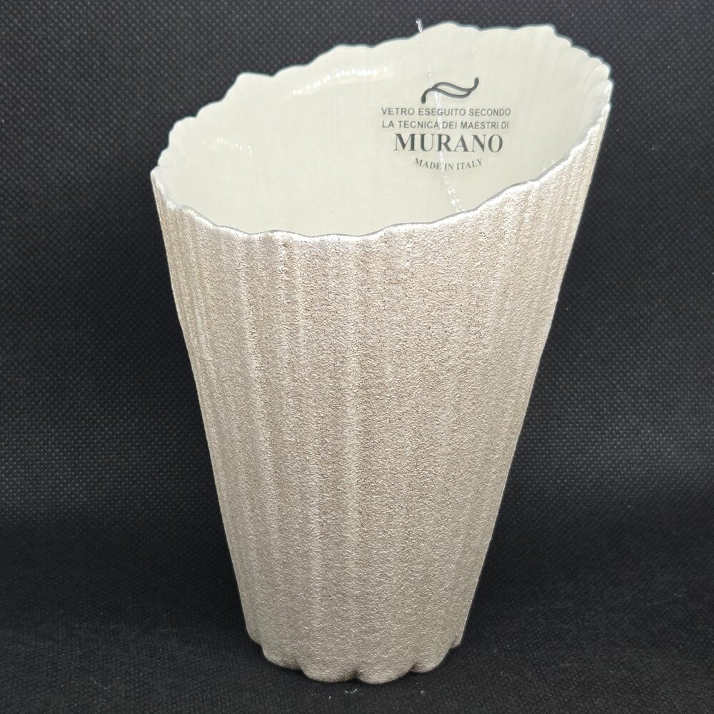 Murano Glass Hand Made in Italy Asymmetrical Vase - White Glitter